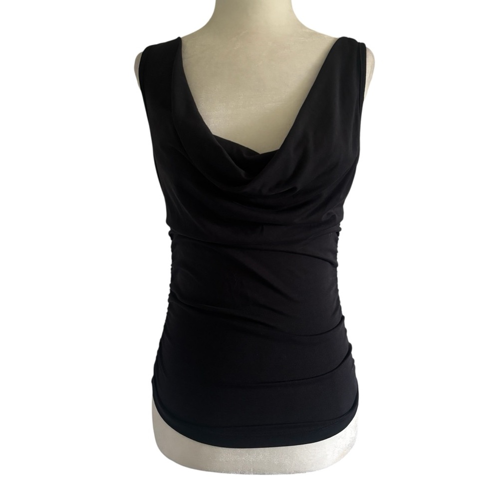 Lulus Black Slouch Neck Tank Top with Fitted Ruched Sides Small